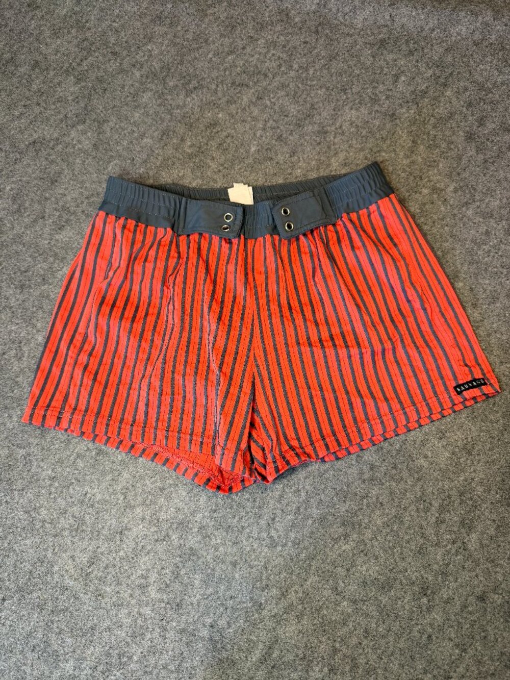 Sauvage California Red Black Striped Swim Shorts Men’s Large